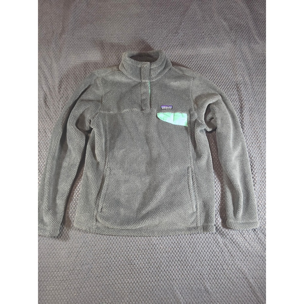 Patagonia Re-Tool Snap-T Fleece Pullover Grey Mint Green Womens Large L 25442